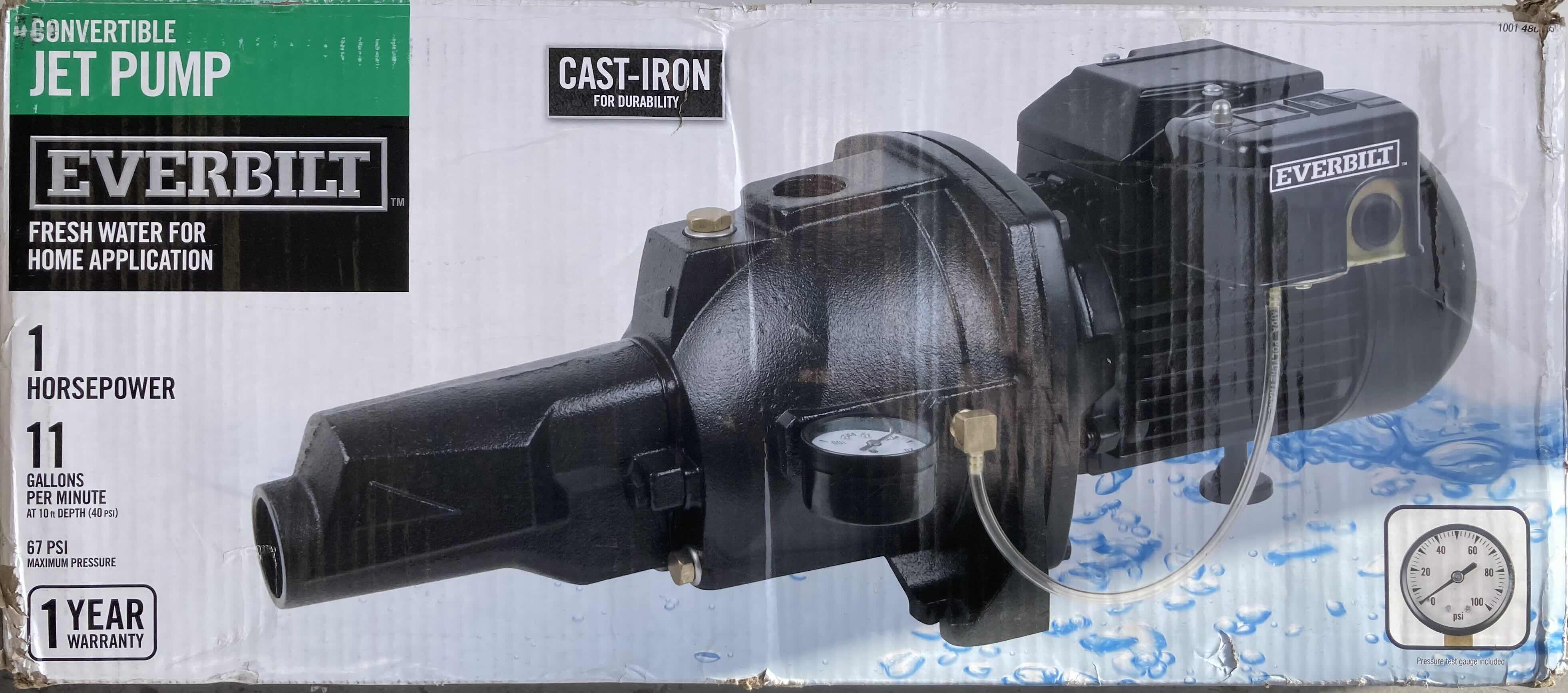 Photo 10 of NEW EVERBUILT CAST IRON FRESH WATER 1HP 67PSI CONVERTIBLE JET PUMP MODEL 1001480255