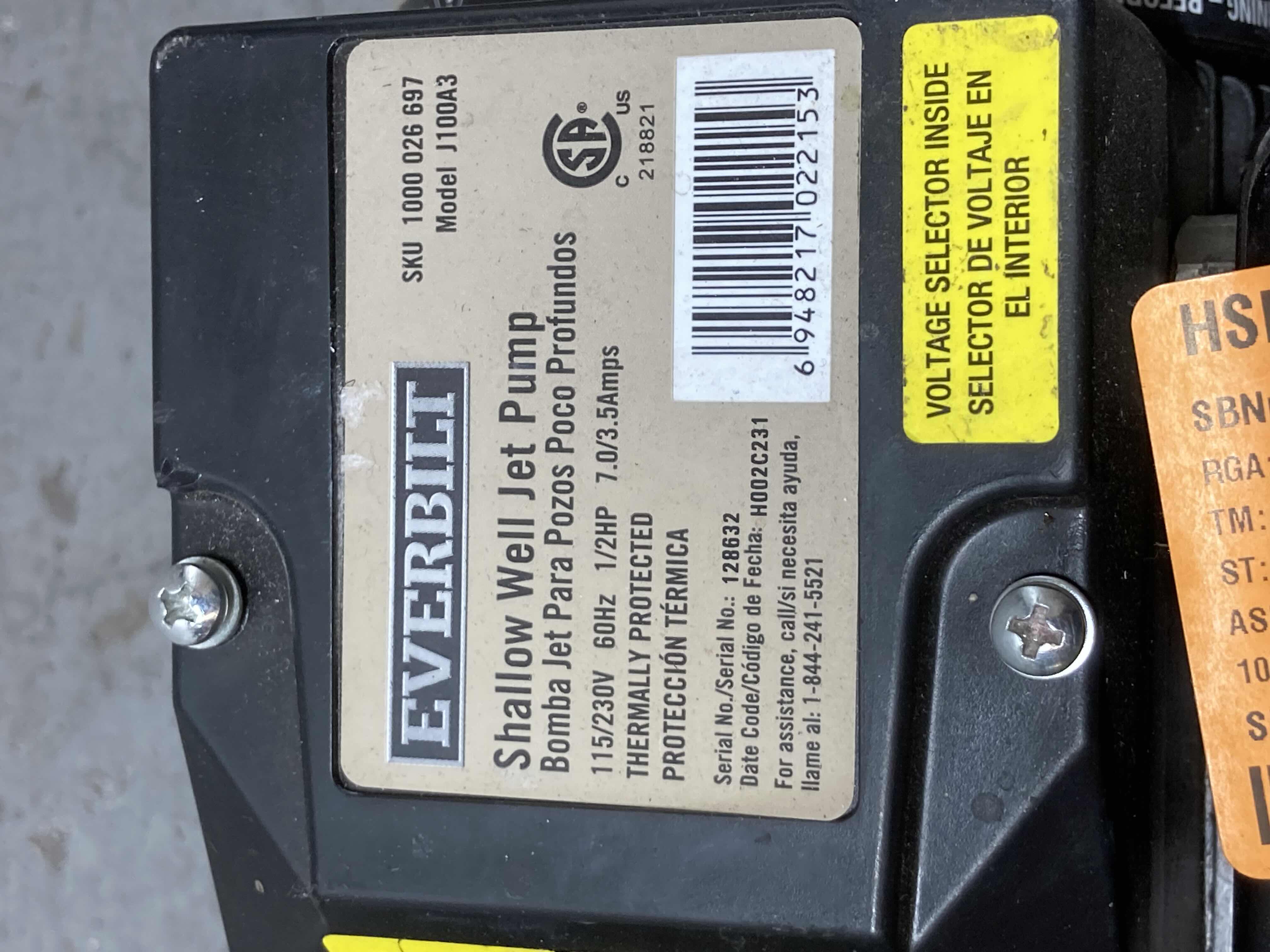 Photo 8 of EVERBUILT SHALLOW WELL JET PUMP MODEL J100A3