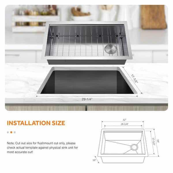 Photo 1 of $280.   NEW GLACIER BAY 32” BRUSHED STAINLESS STEEL UNDER-MOUNT 16G SINGLE BOWL WORKSTATION KITCHEN SINK W ACCESSORIES MODEL 1006313408