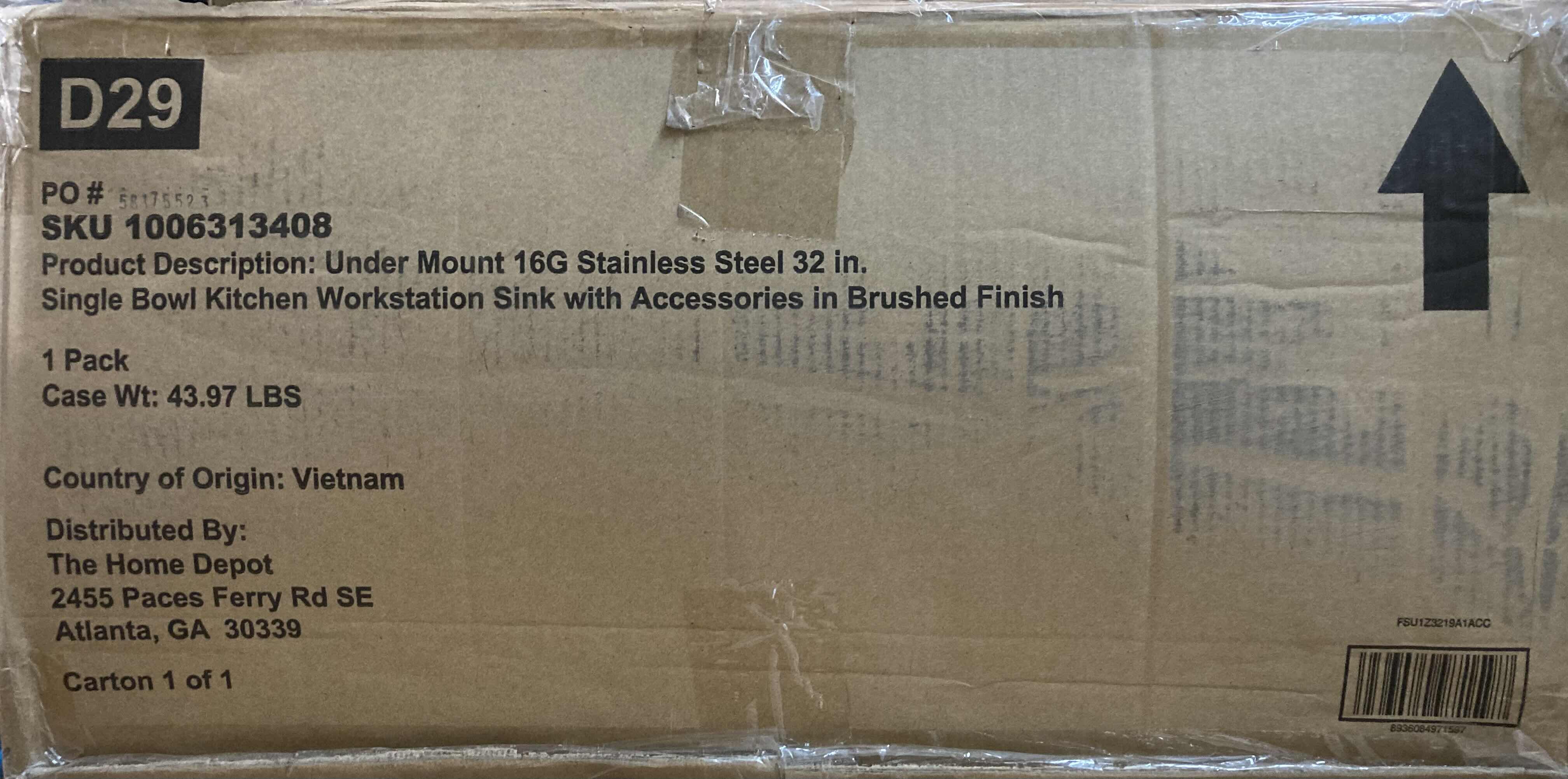 Photo 1 of $280.   NEW GLACIER BAY 32” BRUSHED STAINLESS STEEL UNDER-MOUNT 16G SINGLE BOWL WORKSTATION KITCHEN SINK W ACCESSORIES MODEL 1006313408