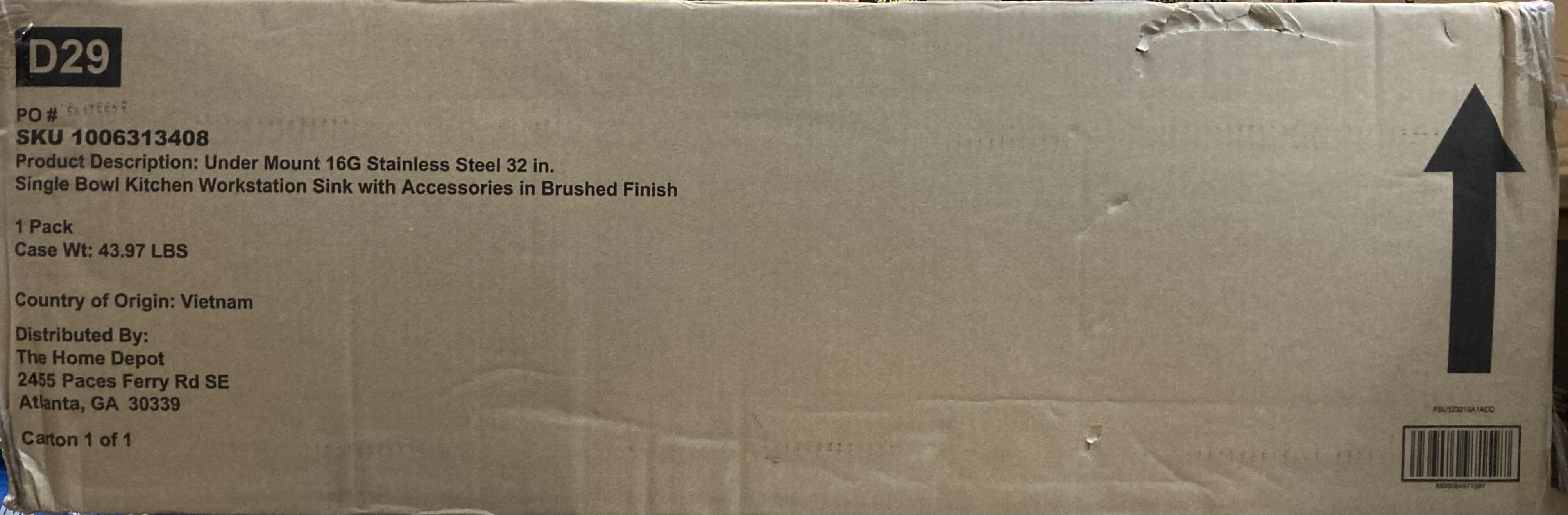 Photo 1 of $280.   NEW GLACIER BAY 32” BRUSHED STAINLESS STEEL UNDER-MOUNT 16G SINGLE BOWL WORKSTATION KITCHEN SINK W ACCESSORIES MODEL 1006313408