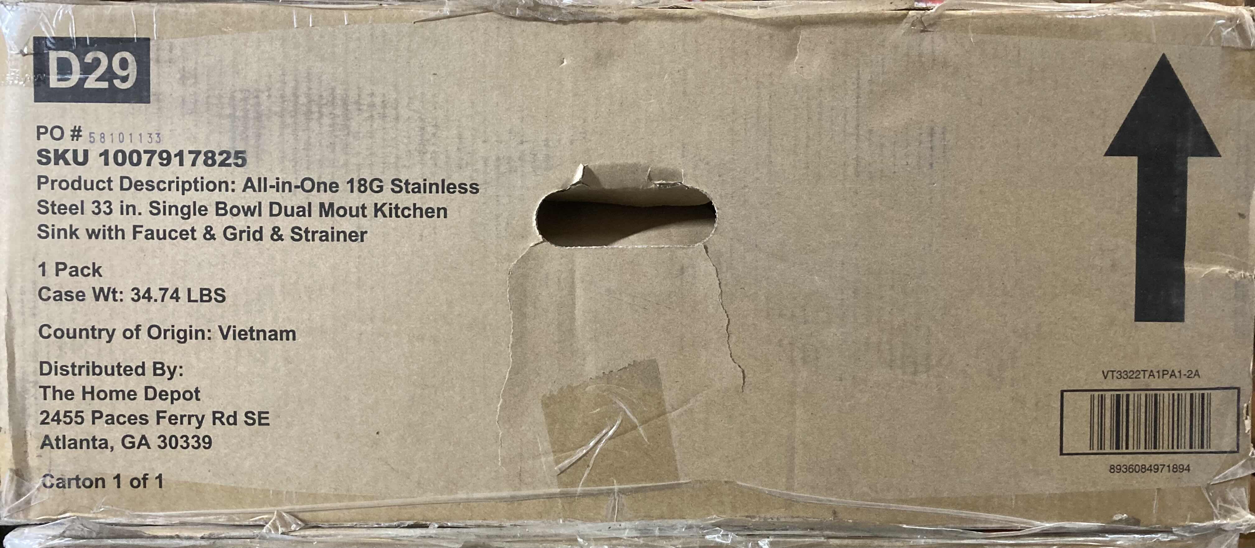 Photo 1 of $264.    NEW GLACIER BAY 30” BRUSHED STAINLESS STEEL APRON MOUNT 16G SINGLE BOWL KITCHEN SINK W ACCESSORIES MODEL 1005980308