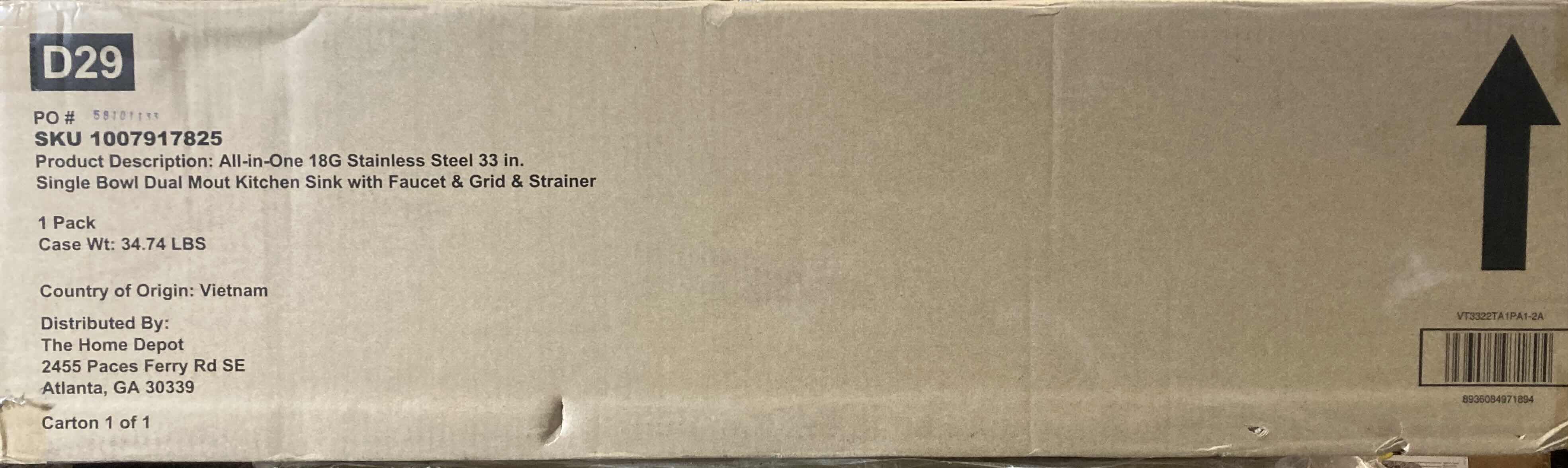 Photo 1 of $264.    NEW GLACIER BAY 30” BRUSHED STAINLESS STEEL APRON MOUNT 16G SINGLE BOWL KITCHEN SINK W ACCESSORIES MODEL 1005980308