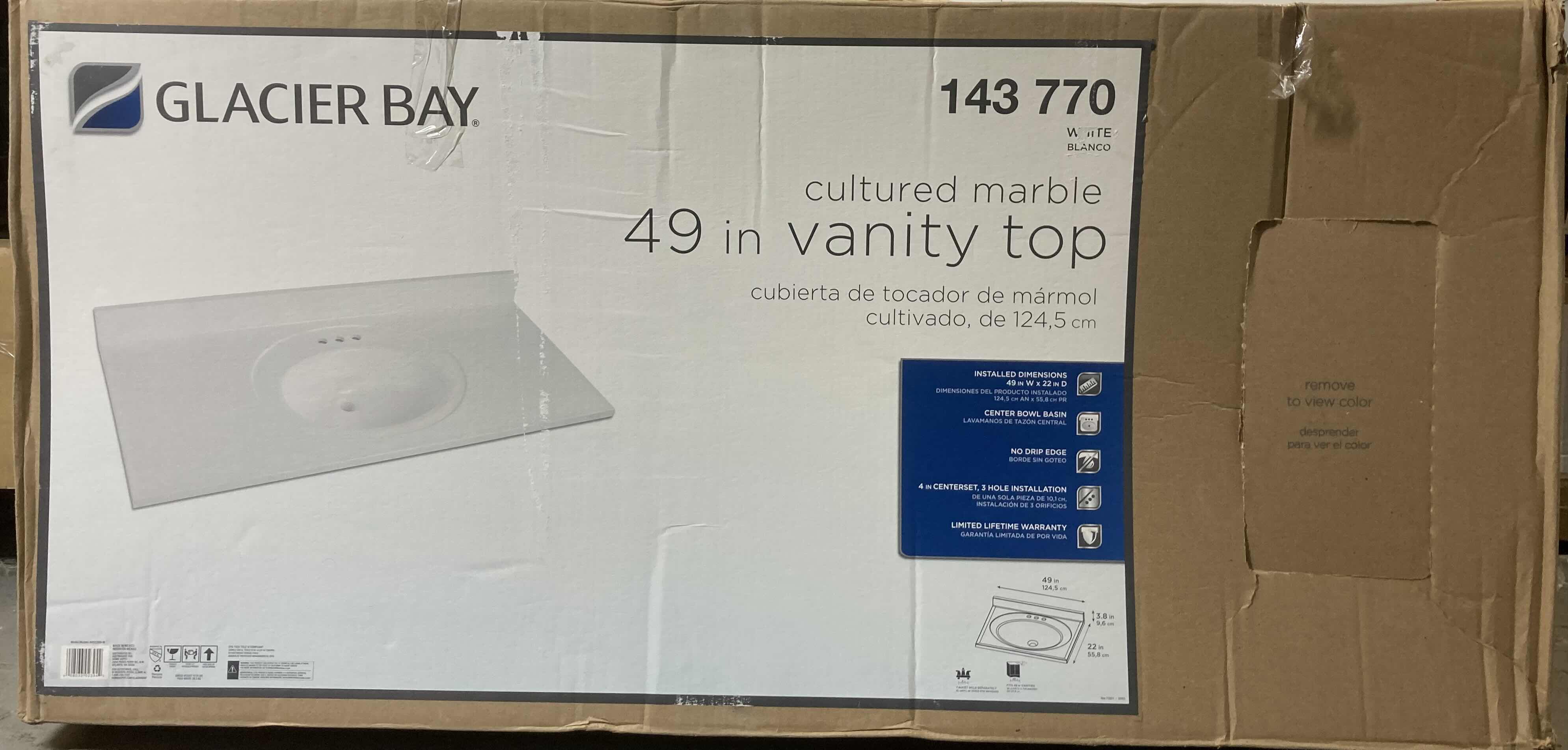 Photo 1 of $239.   NEW GLACIER BAY 49” WHITE FINISH CULTURED MARBLE VANITY TOP SINK MODEL 143770