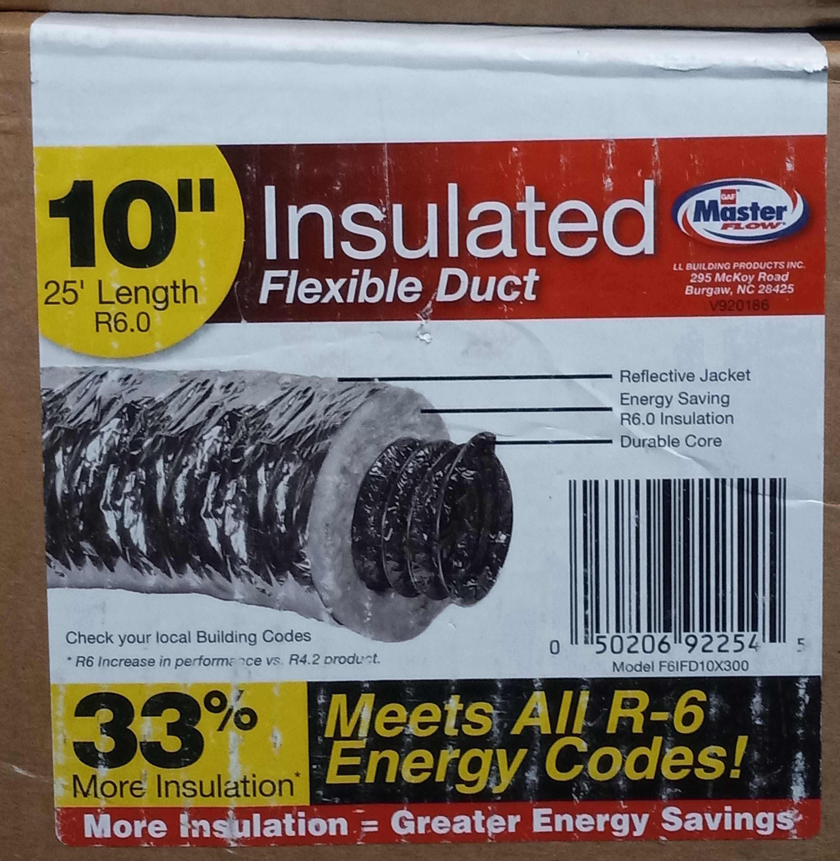 Photo 1 of $86.   NEW MASTER FLOW INSULATED FLEXIBLE DUCT 10" X 25’