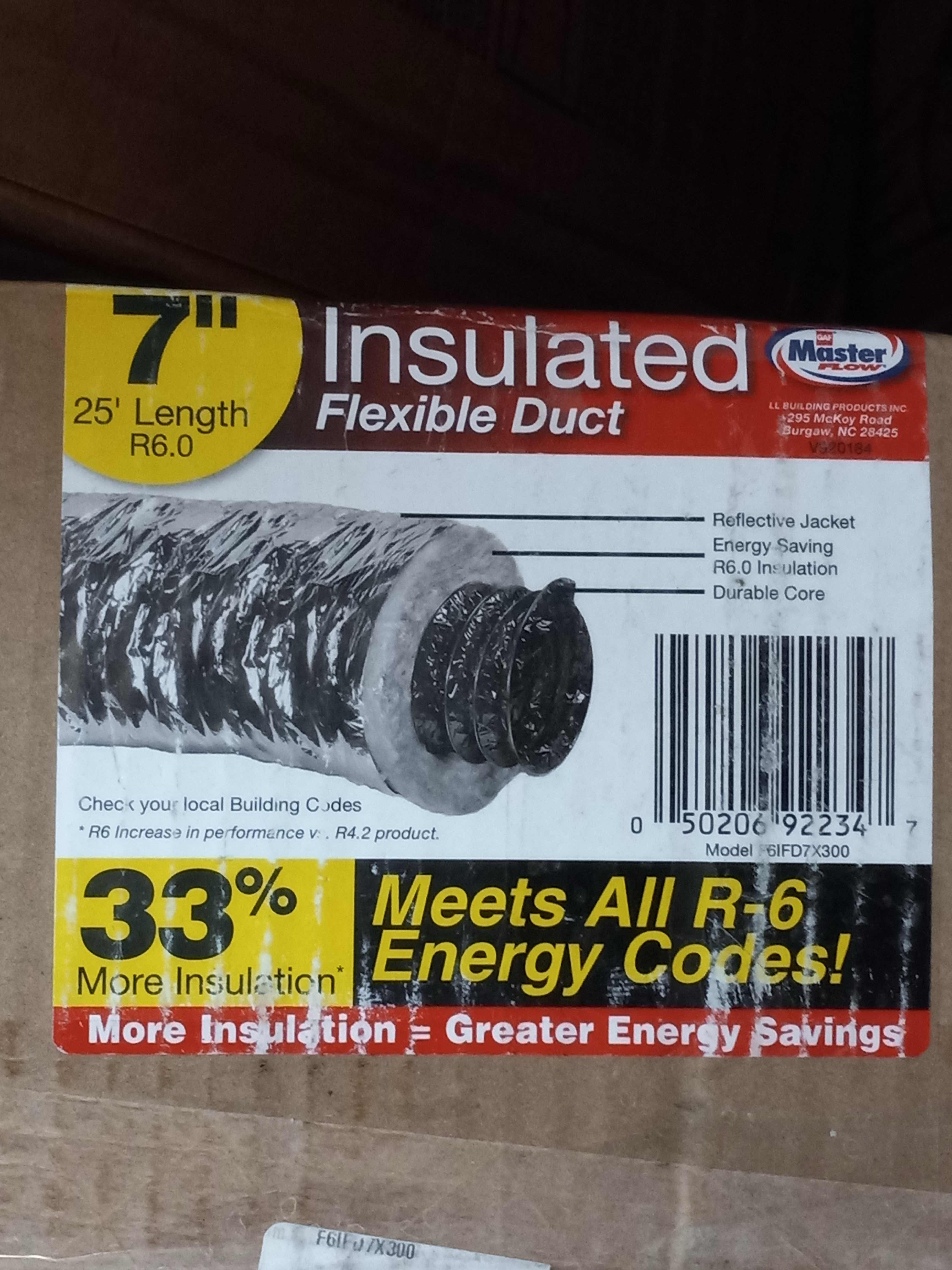 Photo 1 of $60.   NEW MASTER FLOW INSULATED FLEXIBLE DUCT 7" X 25’