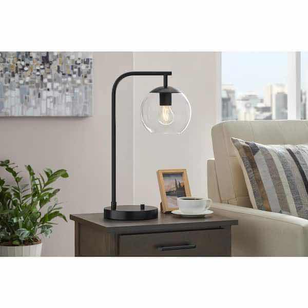 Photo 2 of HAMPTON BAY FRAZIER TABLE LAMP BLACK SHADE CLEAR GLASS SHADE MODEL AF47012U-BK 13” X 8” H21”
