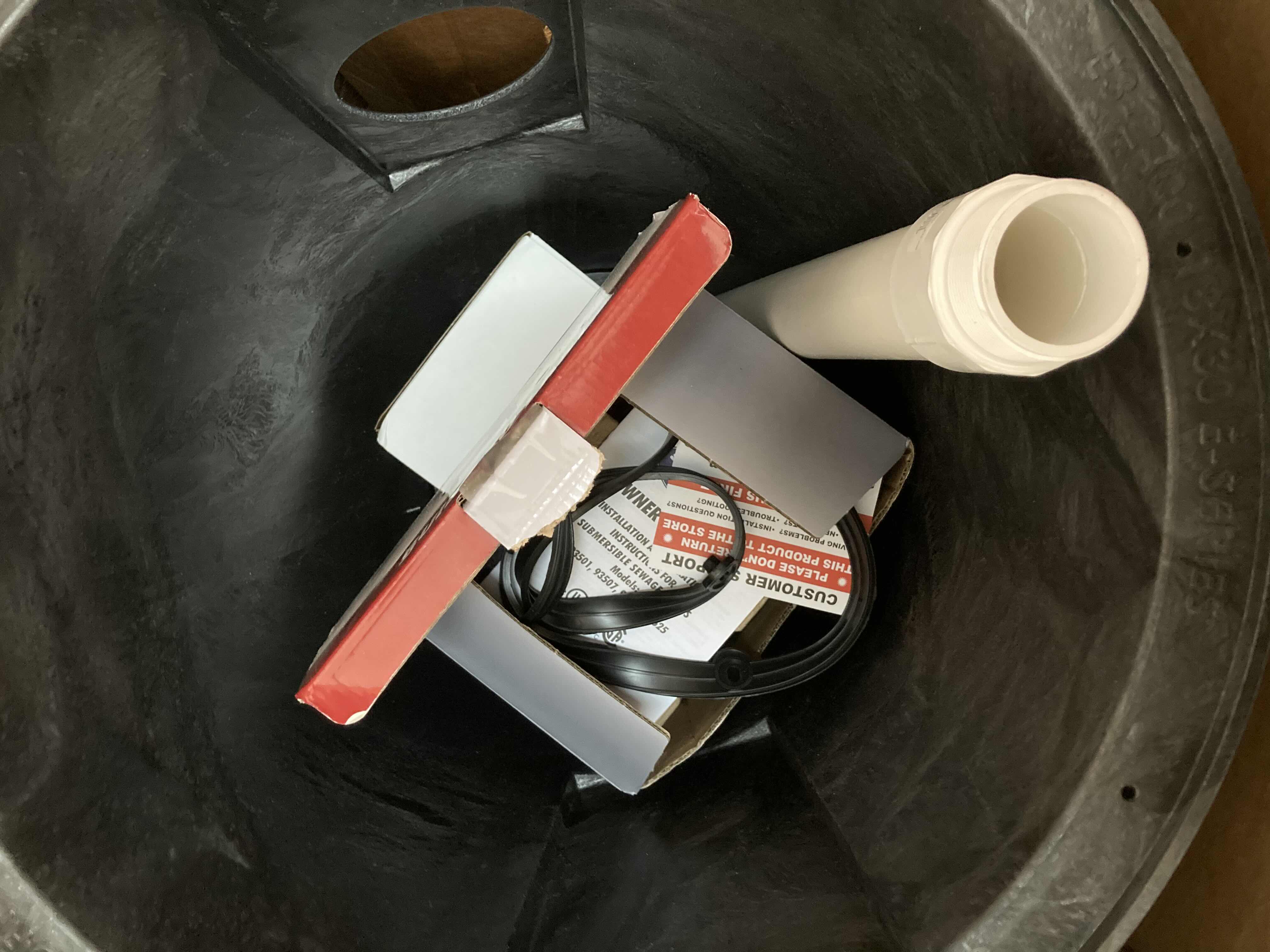 Photo 3 of SUPERIOR PUMP CAST IRON FLOAT SWITCH SEWAGE PUMP W BASIN KIT MODEL 93020U 19” X 19” H30”