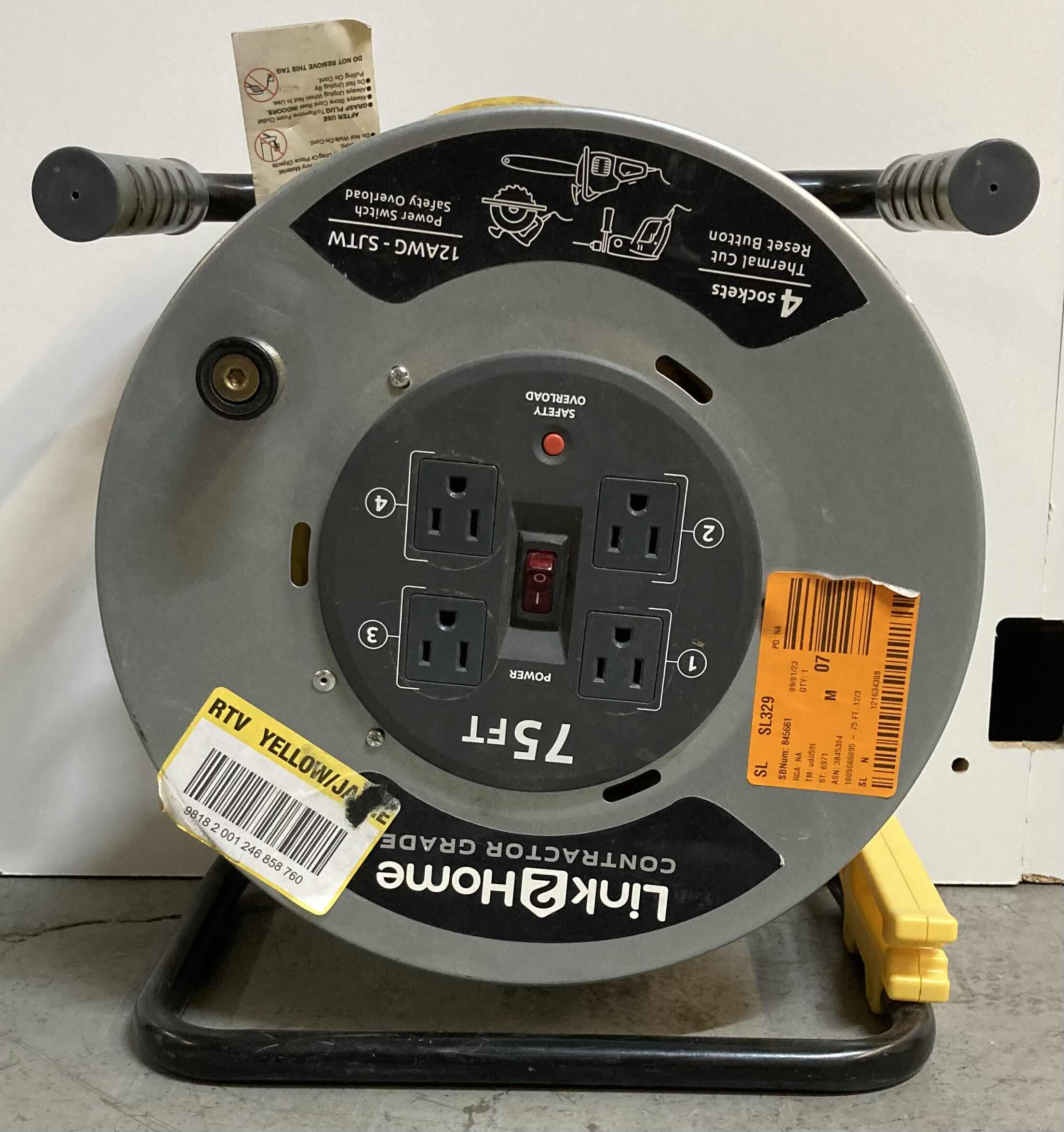 Photo 1 of LINK2HOME EXTENSION CORD STORAGE REEL 4 OUTLETS & OVERLOAD CIRCUIT BREAKER 75’