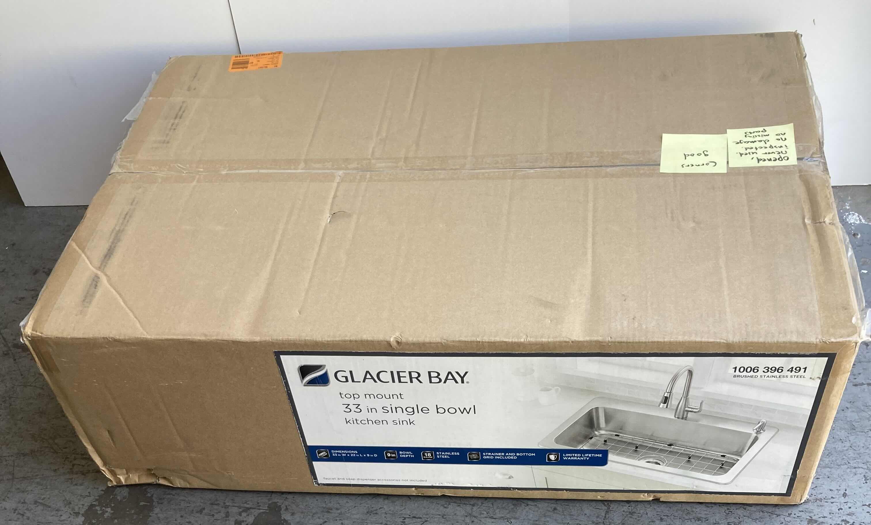 Photo 1 of GLACIER BAY 33” STAINLESS STEEL 18G TOP MOUNT SINGLE BOWL KITCHEN SINK W ACCESSORIES 1006396491