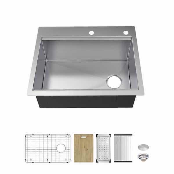 Photo 1 of GLACIER BAY 27” ZERO RADIUS STAINLESS STEEL 16G DUEL MOUNT SINGLE BOWL WORKSTATION KITCHEN SINK W ACCESSORIES MODEL FSD1Z2722A1ACC