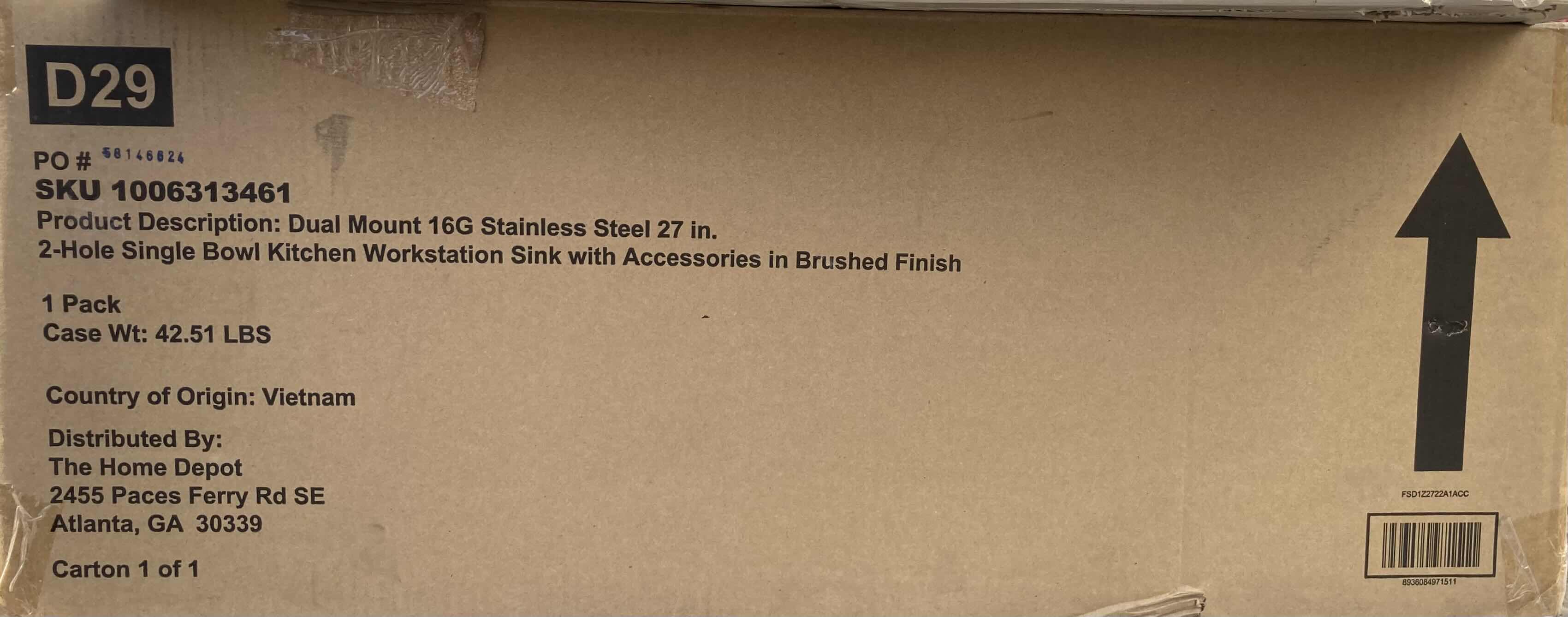 Photo 4 of GLACIER BAY 27” ZERO RADIUS STAINLESS STEEL 16G DUEL MOUNT SINGLE BOWL WORKSTATION KITCHEN SINK W ACCESSORIES MODEL FSD1Z2722A1ACC