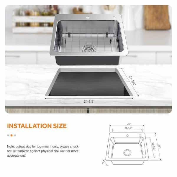 Photo 3 of GLACIER BAY 25” STAINLESS STEEL 18G DUEL MOUNT SINGLE BOWL KITCHEN SINK ALL IN ONE MODEL VT2522TA1PA1
