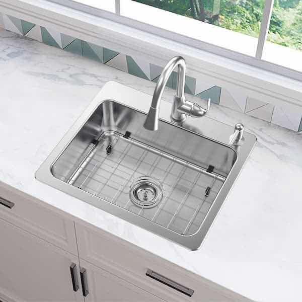 Photo 1 of GLACIER BAY 25” STAINLESS STEEL 18G DUEL MOUNT SINGLE BOWL KITCHEN SINK ALL IN ONE MODEL VT2522TA1PA1