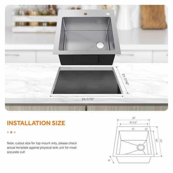 Photo 1 of GLACIER BAY 25” AIO DOLANCOURT STAINLESS STEEL 18G DUEL MOUNT SINGLE BOWL KITCHEN SINK W PULL DOWN FAUCET 1005403611