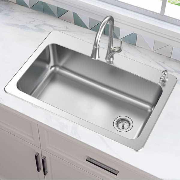 Photo 1 of GLACIER BAY 33” STAINLESS STEEL 18G DROP IN SINGLE BOWL KITCHEN SINK ALL IN ONE MODEL VT3322D1