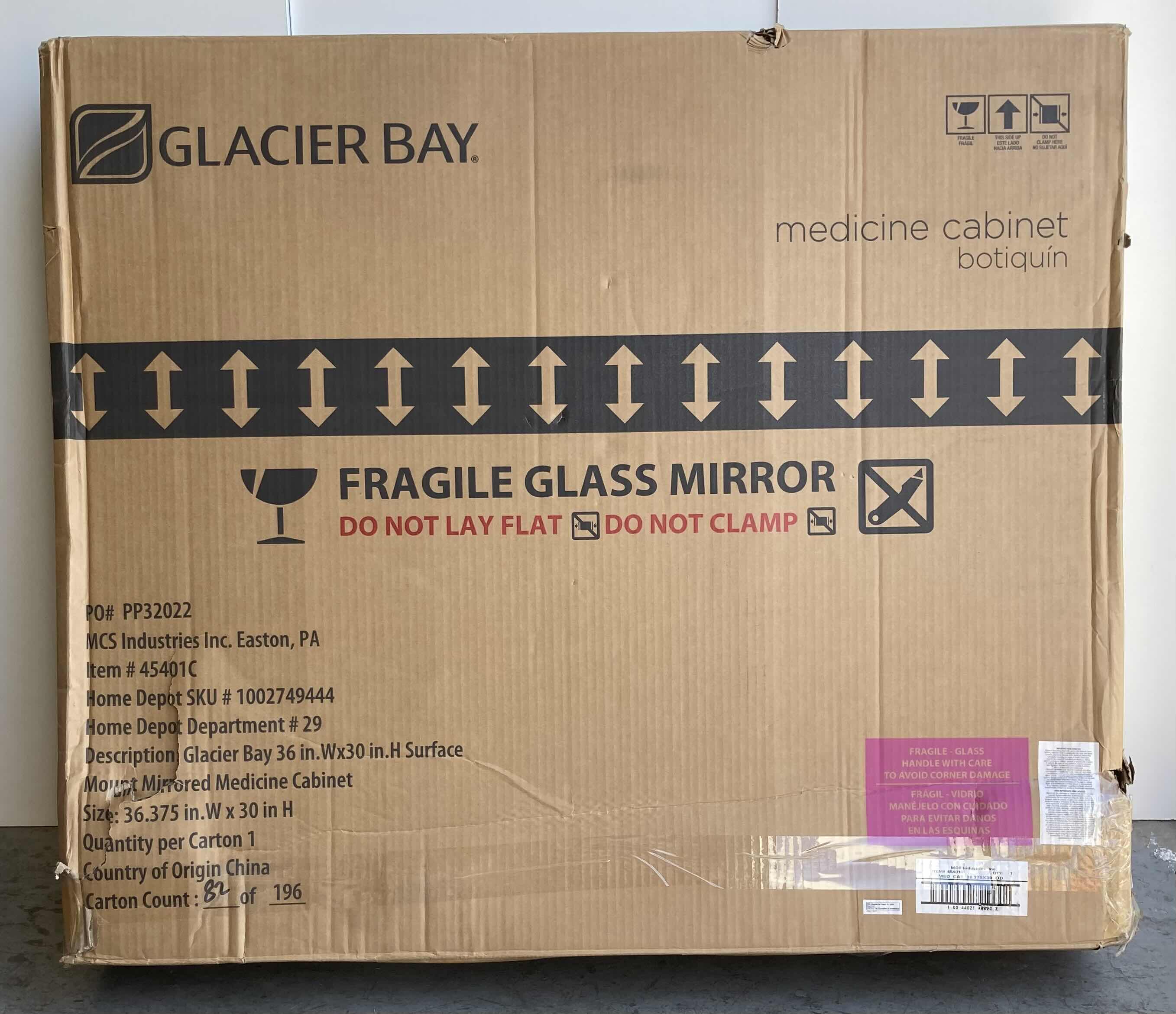 Photo 1 of GLACIER BAY 36” BEVELED TRI-VIEW FRAMELESS SURFACE MOUNT MEDICINE CABINET MODEL 45401