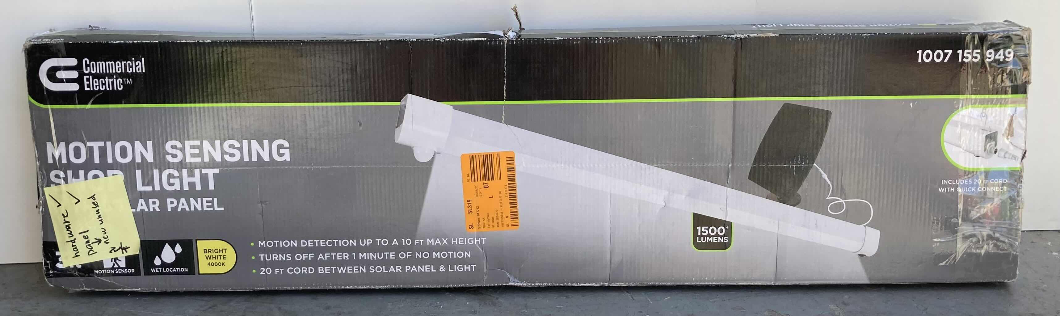 Photo 1 of COMMERCIAL ELECTRIC 3’ WHITE LED MOTION SENSOR SHOP LIGHT W SOLAR PANEL 1007155949