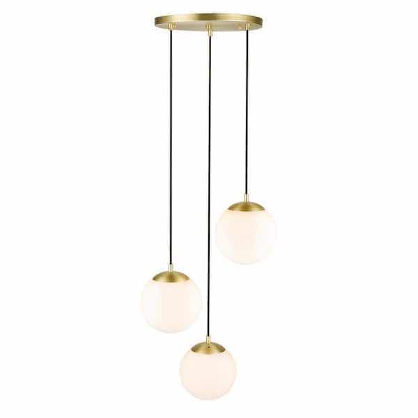 Photo 1 of LIGHT SOCIETY ZENO GLOBE BRASS PENDANT 3 LIGHT WHITE GLASS SHADE LIGHT FIXTURE 1004804941