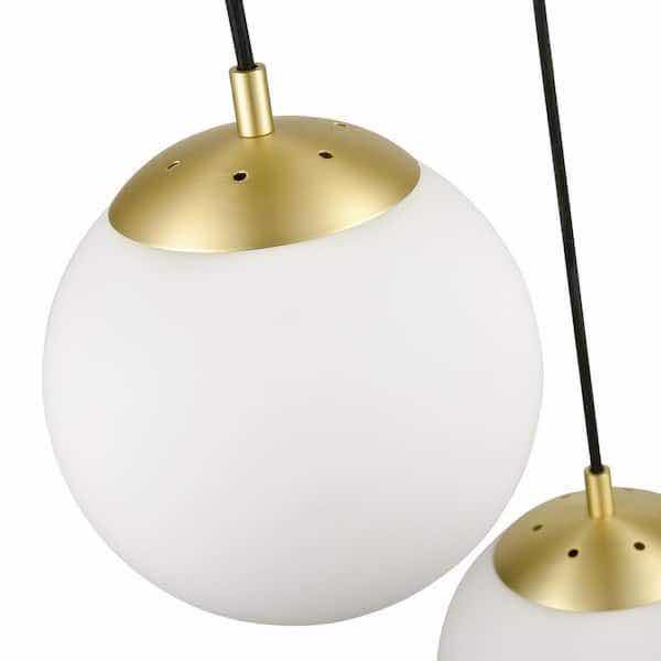 Photo 1 of LIGHT SOCIETY ZENO GLOBE BRASS PENDANT 3 LIGHT WHITE GLASS SHADE LIGHT FIXTURE 1004804941