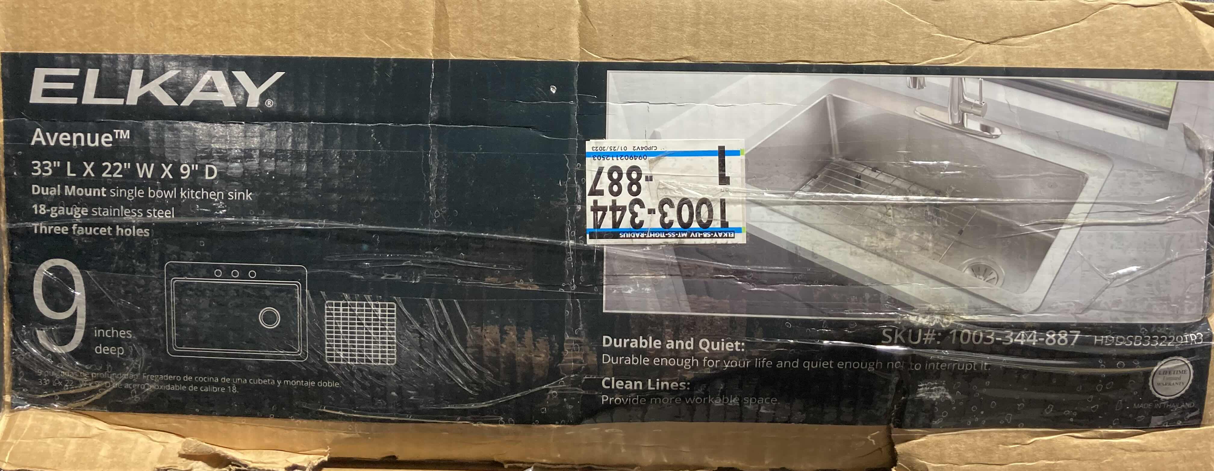 Photo 1 of ELKAY 33” STAINLESS STEEL 18G DUEL MOUNT SINGLE BOWL KITCHEN SINK W ACCESSORY MODEL HDDSB33229TR3