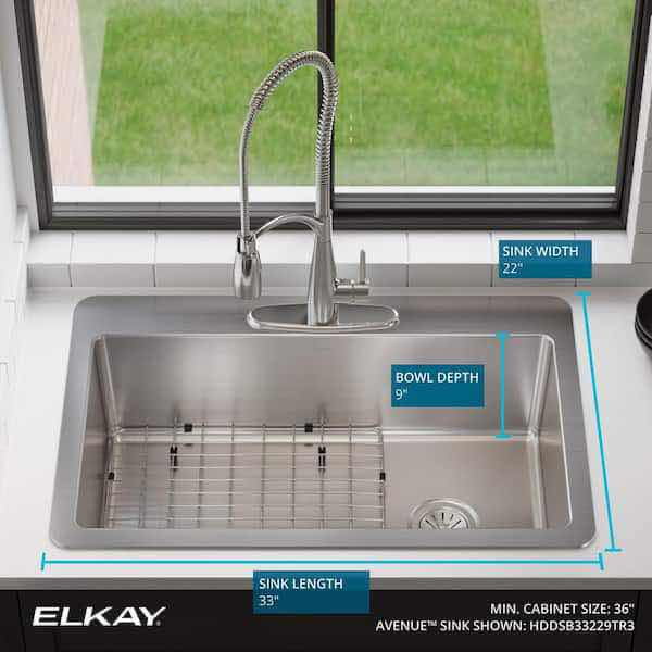 Photo 1 of ELKAY 33” STAINLESS STEEL 18G DUEL MOUNT SINGLE BOWL KITCHEN SINK W ACCESSORY MODEL HDDSB33229TR3