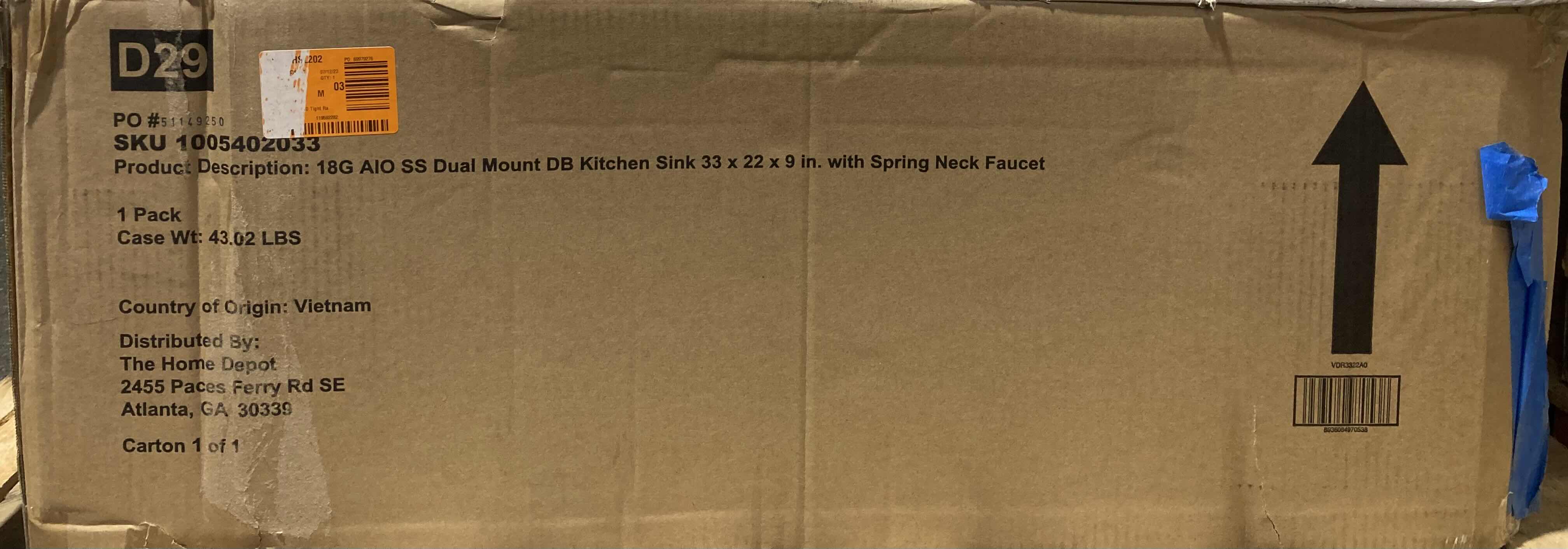 Photo 1 of GLACIER BAY 33” STAINLESS STEEL 18G DUEL MOUNT DOUBLE BOWL KITCHEN SINK W SPRING NECK FAUCET MODEL VDR3322A0SA1