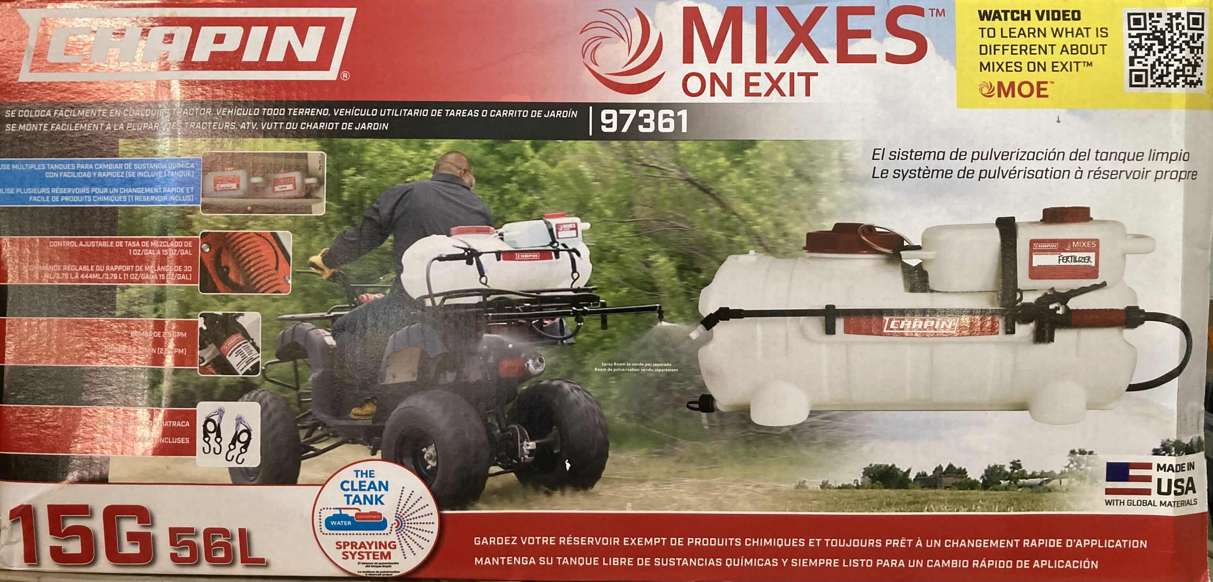 Photo 1 of CHAPIN PEST/WEED CONTROL WATERING ATV/UTV 15G SPOT SPRAYER W WATER TANK & MIXER TANK 97361 14.5” X 16.5”