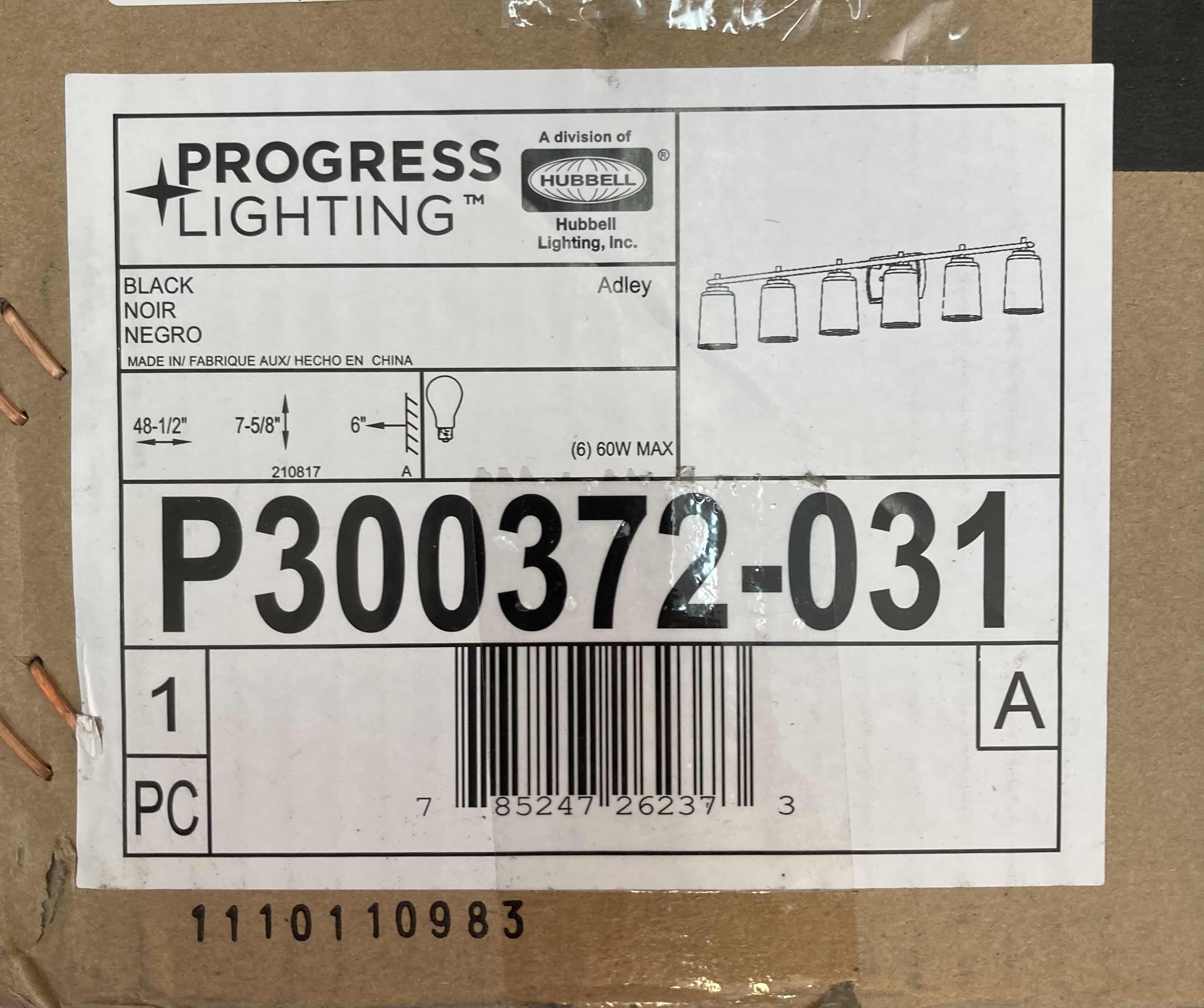 Photo 1 of PROGRESS LIGHTING 49.5” ADLEY MATTE BLACK 6 LIGHT BATH VANITY LIGHT W CLEAR GLASS SHADES MODEL P300372-031