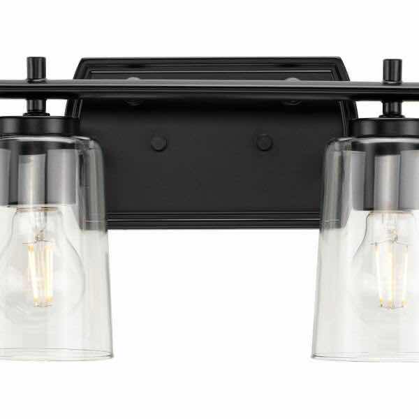 Photo 1 of PROGRESS LIGHTING 49.5” ADLEY MATTE BLACK 6 LIGHT BATH VANITY LIGHT W CLEAR GLASS SHADES MODEL P300372-031