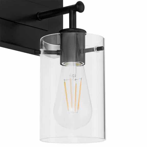 Photo 3 of HAMPTON BAY 29.24” REGAN MATTE BLACK 4 LIGHT BATHROOM VANITY LIGHT W CLEAR GLASS SHADES MODEL DSHD19574V3 29.1” X 6.2” H10.3”