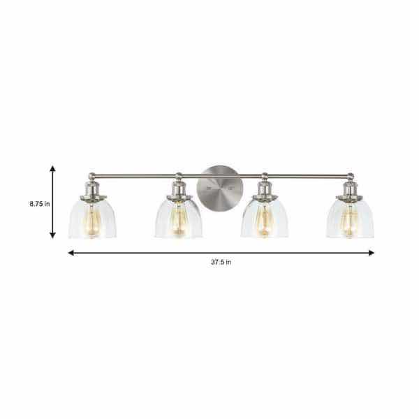 Photo 1 of HOME DECORATORS COLLECTION 37.5” EVELYN BRUSHED NICKEL 4 LIGHT INDUSTRIAL VANITY FIXTURE W CLEAR GLASS SHADES MODEL HB2628-35