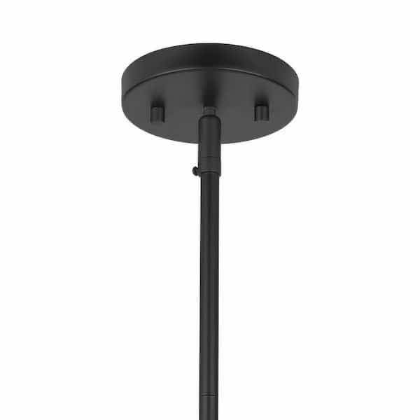 Photo 2 of HAMPTON BAY 22.5” ROCKLAND MATTE BLACK 4 LIGHT PENDANT LIGHT W PAINTED WOOD ACCENT SHADE MODEL HB3637-43 22.5” X 22.5” H 60”