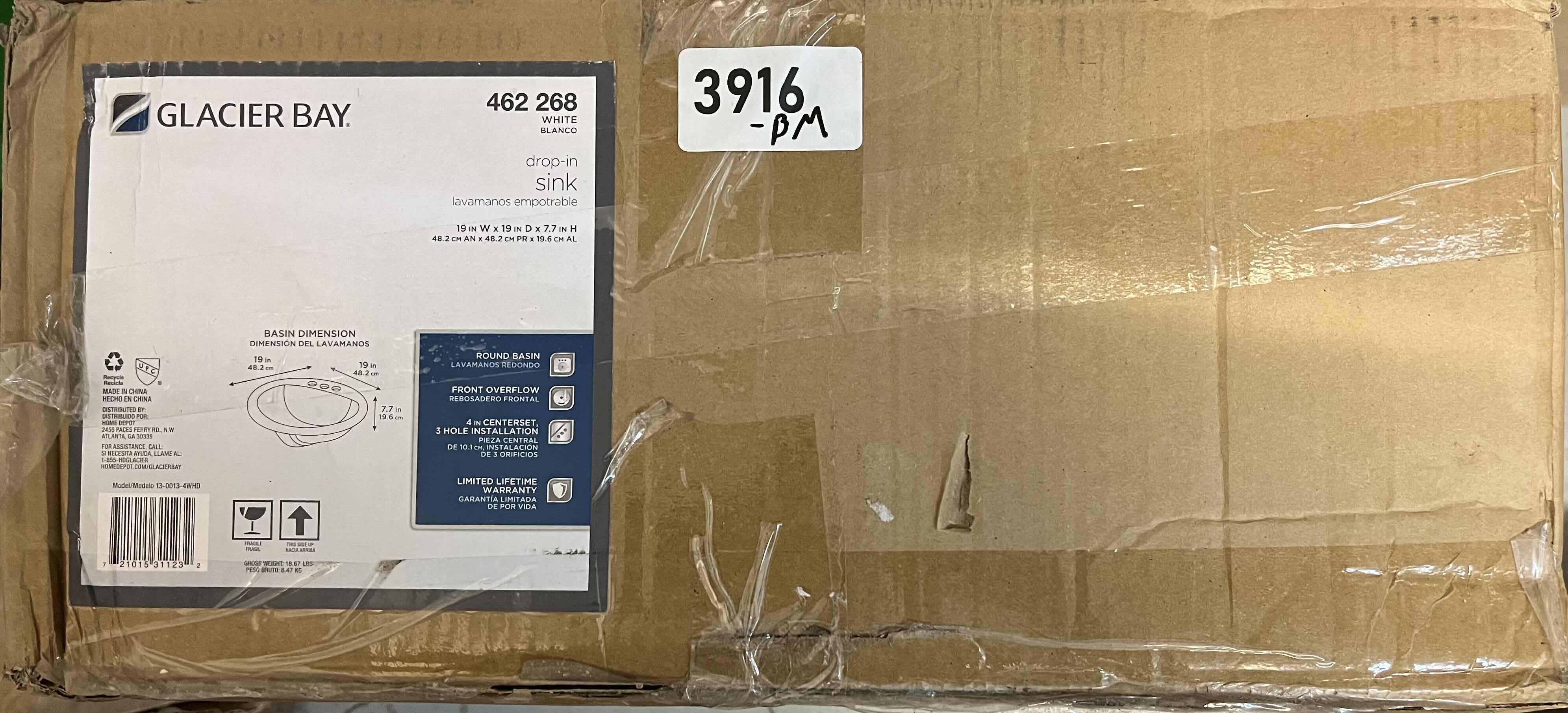 Photo 1 of GLACIER BAY 19” VITREOUS CHINA WHITE DROP IN BASIN BATHROOM SINK 462 263