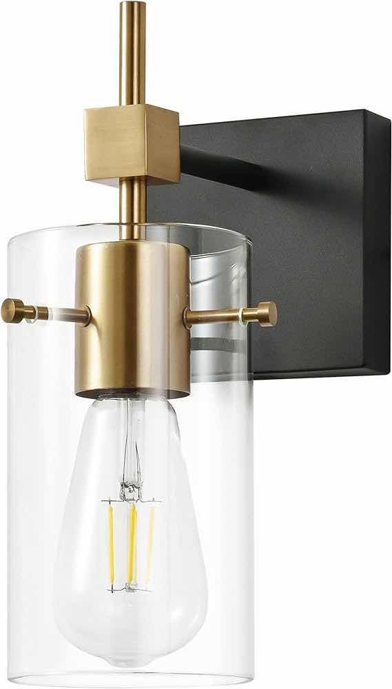 Photo 1 of SOLFART BLACK & GOLD 1 LIGHT BATHROOM VANITY FIXTURE W CLEAR GLASS SHADE