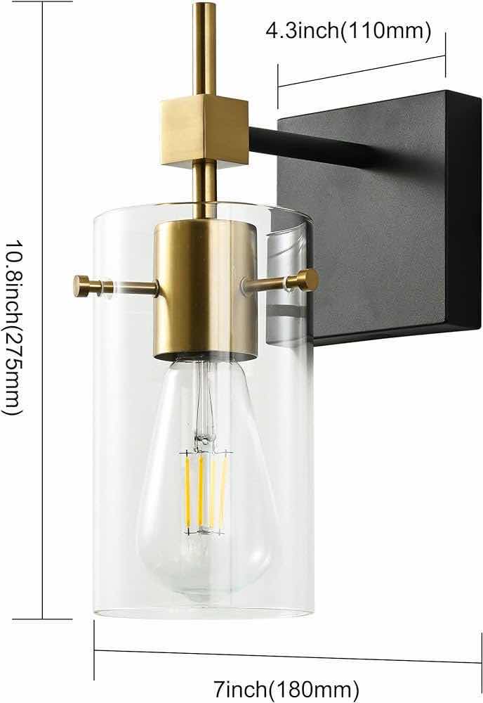 Photo 4 of SOLFART BLACK & GOLD 1 LIGHT BATHROOM VANITY FIXTURE W CLEAR GLASS SHADE