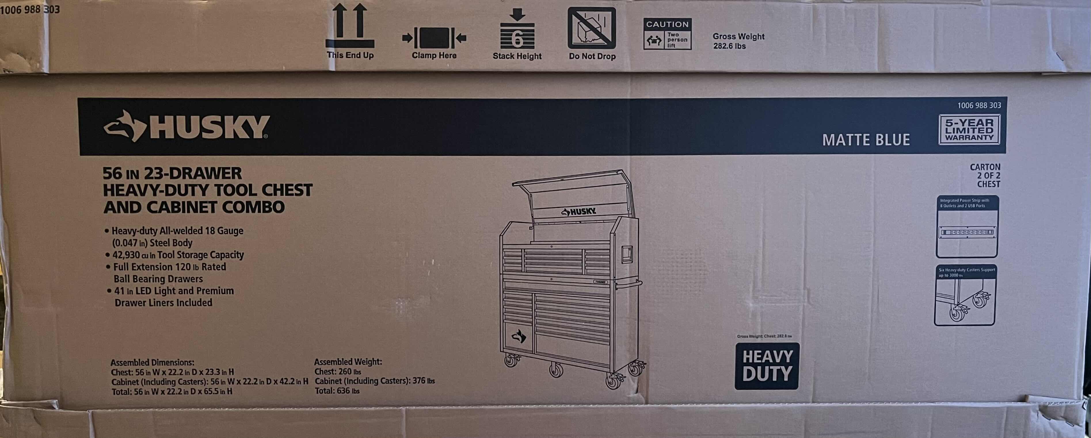 Photo 7 of HUSKY HEAVY DUTY MATTE BLUE TOOL BOX TOP CHEST ONLY W INTEGRATED POWER STRIP (READ NOTES)