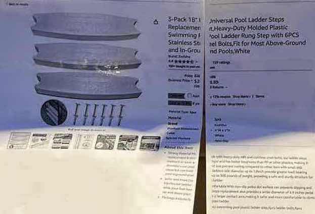 Photo 7 of XXZHIHO UNIVERSAL 18” WHITE MOLDED PLASTIC HEAVY DUTY POOL LADDER RUNG STEPS 3PACK