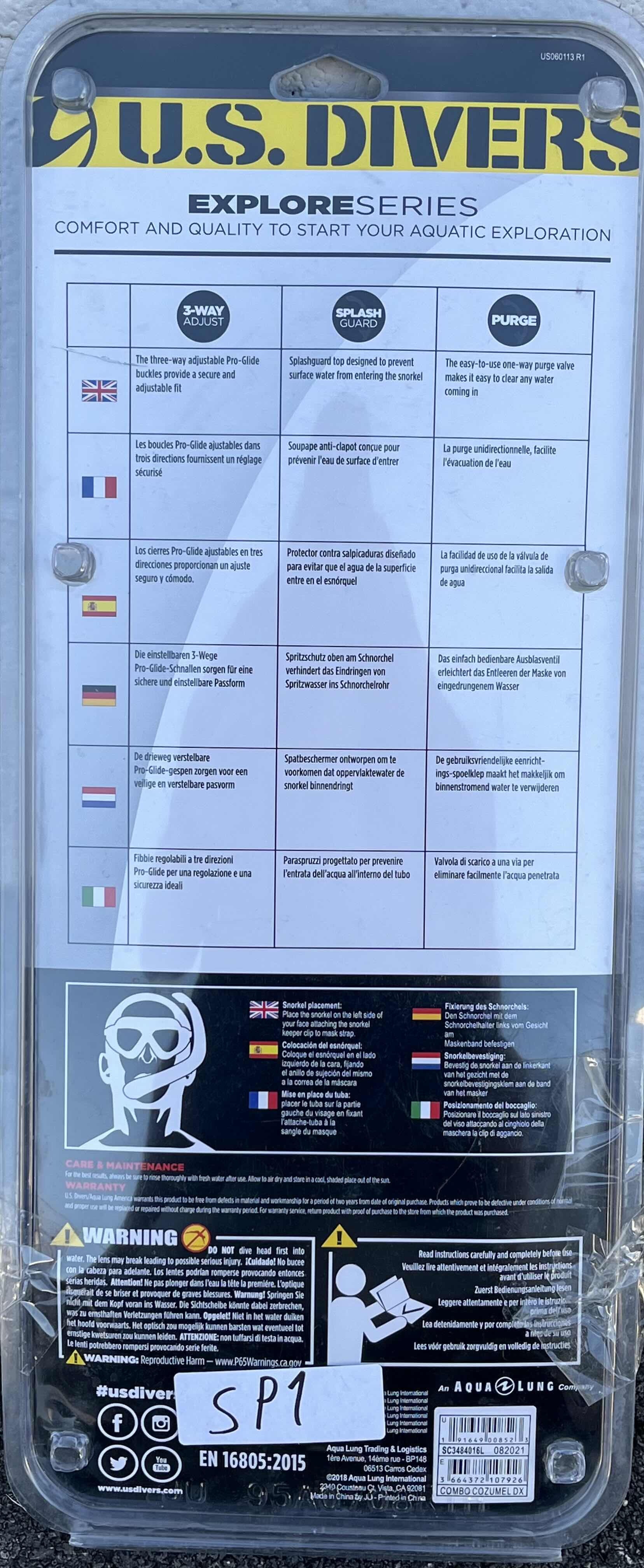 Photo 1 of AQUA LUNG US DRIVERS BLUE COZUMEL MASK & SEABREEZE SNORKEL COMBO