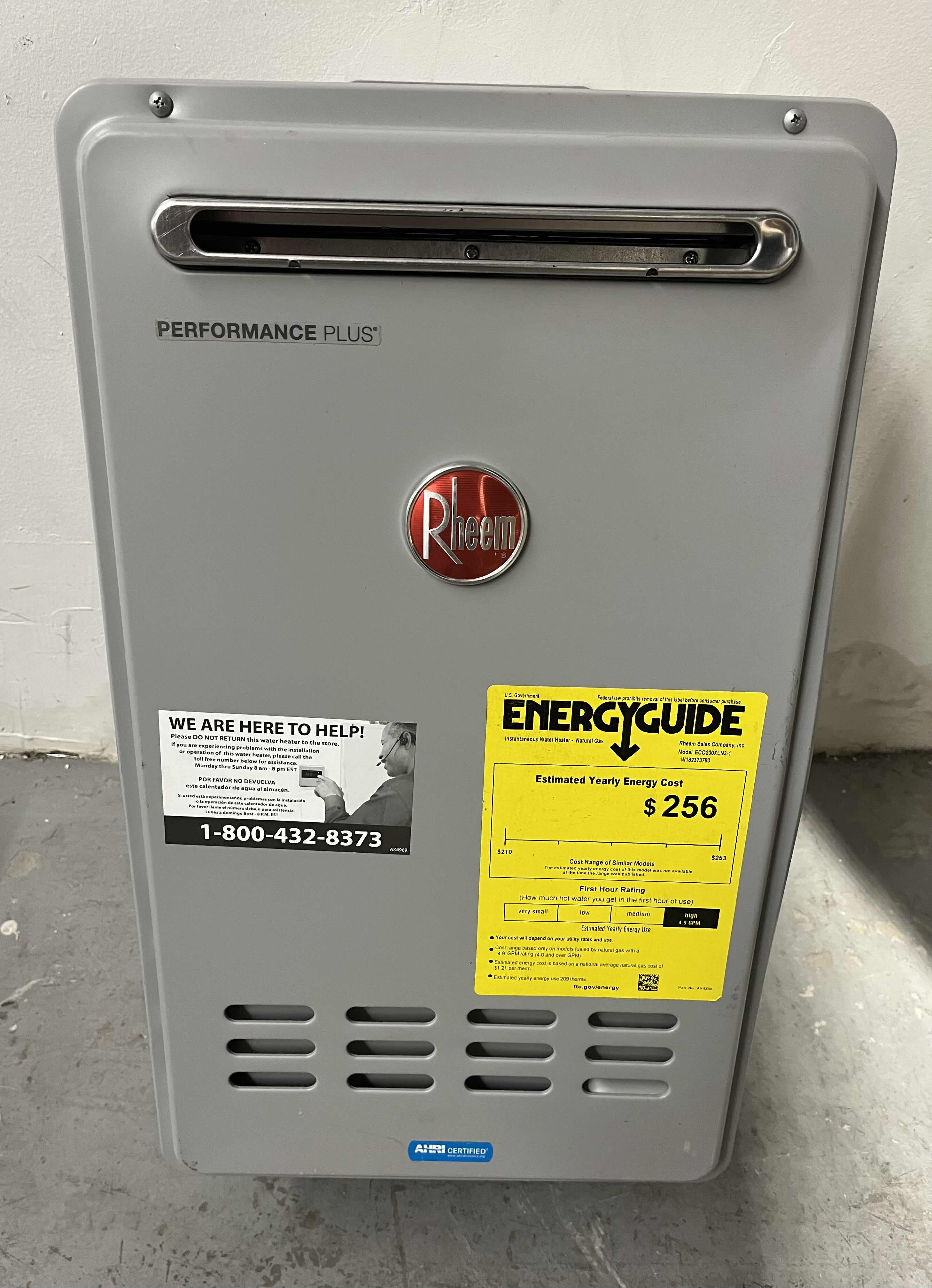 Photo 1 of RHEEM PERFORMANCE PLUS SMART TANKLESS WATER HEATER MODEL ECO200XLN3-1
