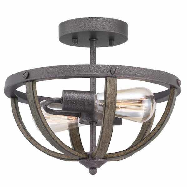 Photo 1 of PROGRESS LIGHTNING KEOWEE ARTISAN IRON  DISTRESSED ELM WOOD ACCENTED SEMI FLUSH MOUNT CEILING LIGHT 1005 094 538