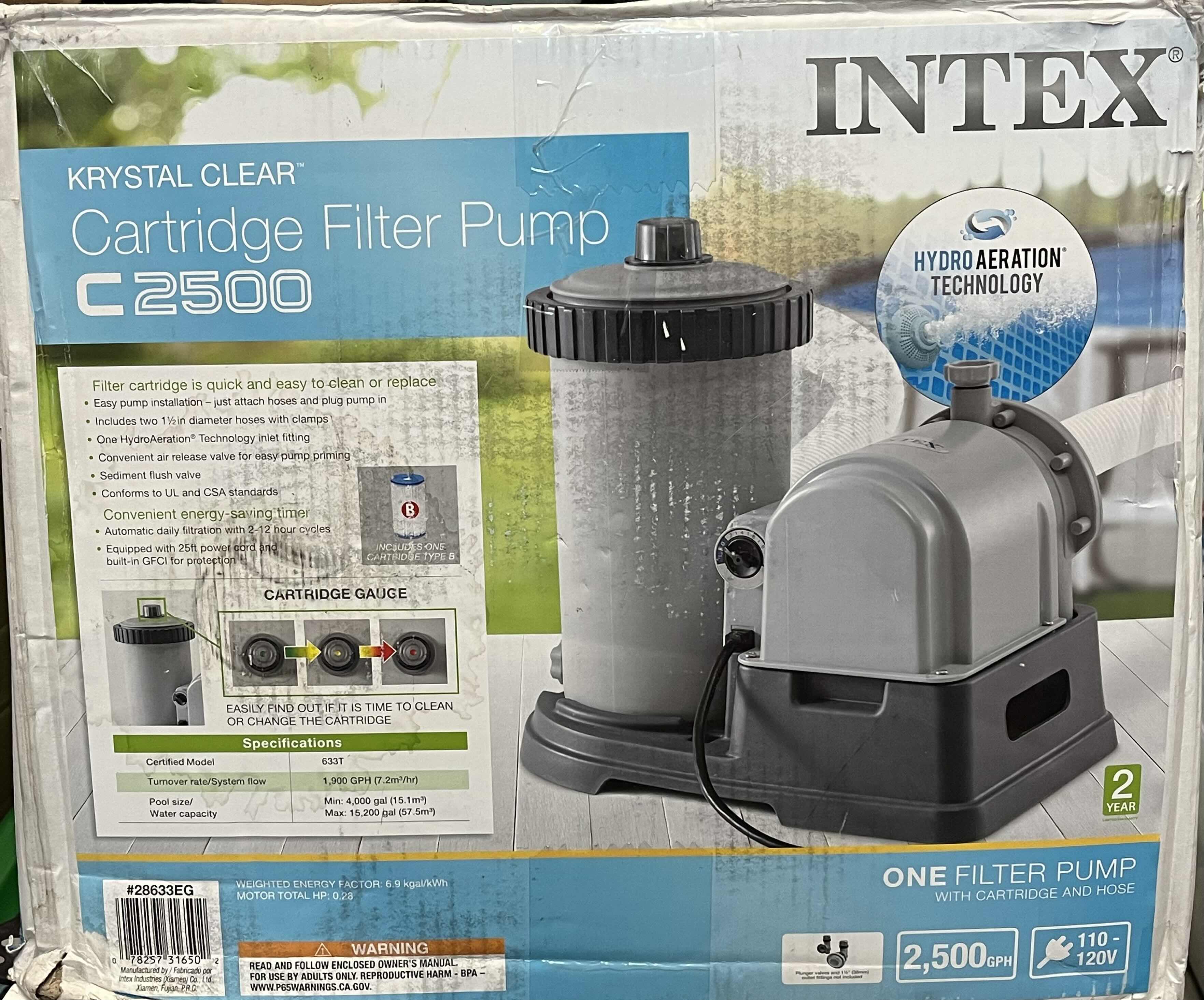 Photo 1 of INTEX KRYSTAL CLEAR CARTRIDGE FILTER PUMP C2500 MODEL 28633EG