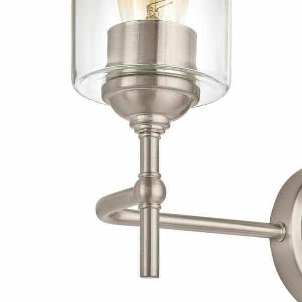 Photo 1 of HOME DECORATORS COLLECTION AYELEN BRUSHED NICKEL FINISH 3-LIGHT VANITY FIXTURE W CLEAR GLASS SHADE MODEL 39109-HBU 22” X 6” H10.25”
