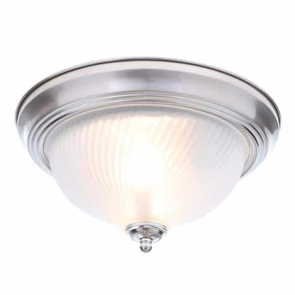 Photo 1 of HAMPTON BAY 11” BRUSHED NICKEL FINISH 2-LIGHT FLUSH MOUNT W FROSTED SWIRL GLASS SHADE