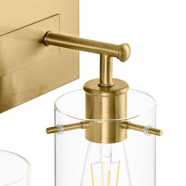 Photo 4 of HAMPTON BAY REGAN 12.75” BRUSHED GOLD FINISH 2-LIGHT VANITY LIGHT W CLEAR GLASS SHADES MODEL DSHD19574V9 12.75” X 6.25” H10.5” (READ NOTES)