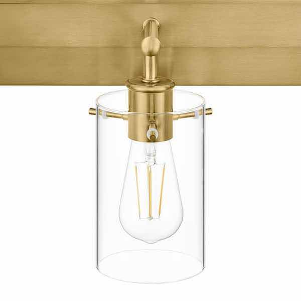 Photo 3 of HAMPTON BAY REGAN 12.75” BRUSHED GOLD FINISH 2-LIGHT VANITY LIGHT W CLEAR GLASS SHADES MODEL DSHD19574V9 12.75” X 6.25” H10.5” (READ NOTES)