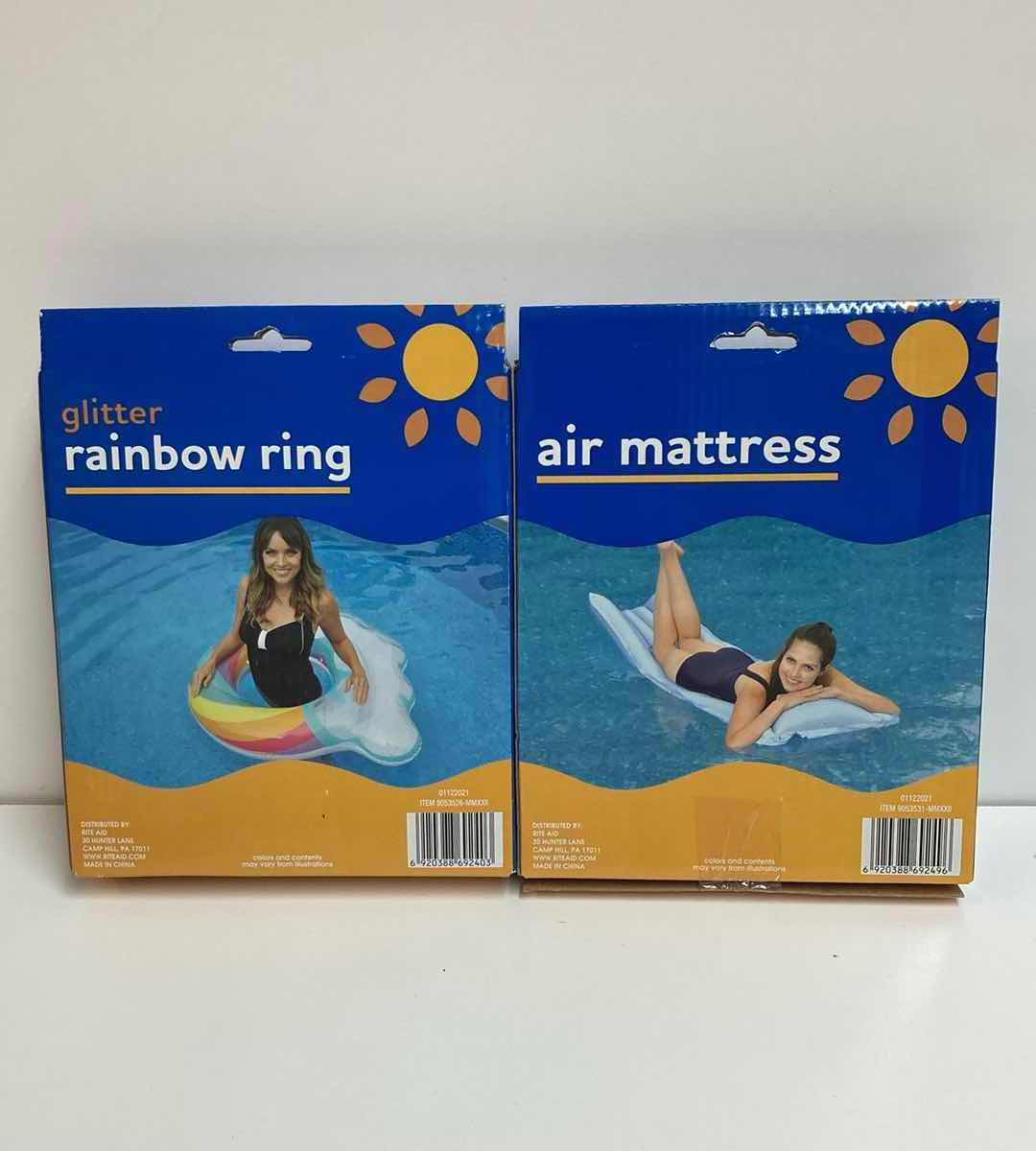 Photo 1 of RITE AID GLITTER RAINBOW RING & AIR MATTRESS POOL FLOATS