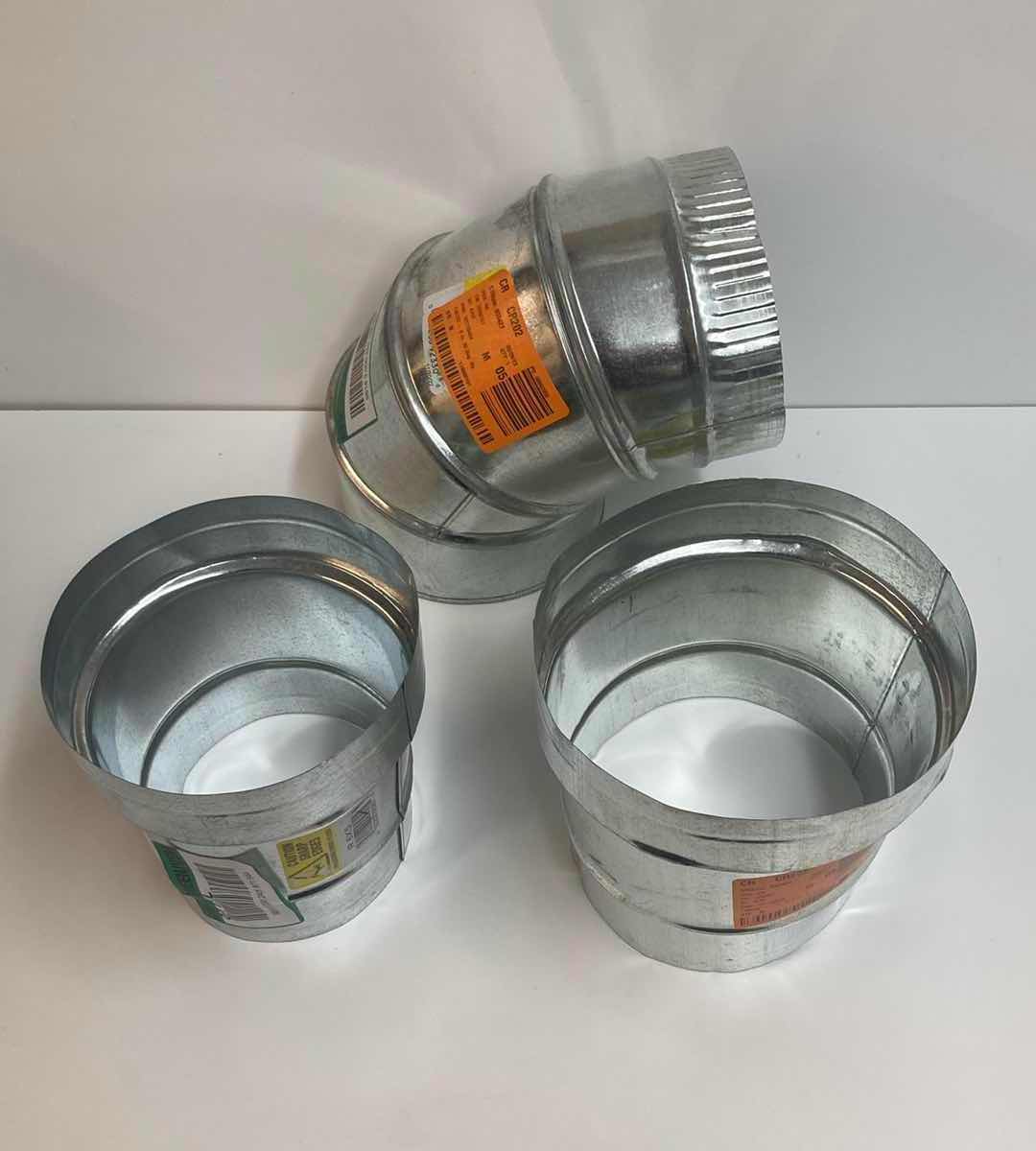 Photo 1 of MASTER FLOW GALVANIZED STEEL DUCT PIPE-ROUND ADJUSTABLE ELBOW 6” 90 DEG, ROUND REDUCER 5”-6”, & ROUND REDUCER 6”-7”