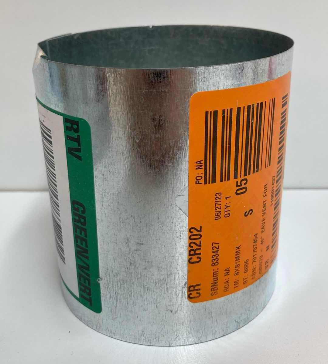 Photo 1 of MASTER FLOW GALVANIZED STEEL DUCT PIPE-ROUND ADJUSTABLE ELBOW 6” 90 DEG, STARTING COLLAR 8”, EAVE VENT 4”, & 2 FLEXIBLE SHEET METAL CONNECTOR SPLICE COLLAR 4”