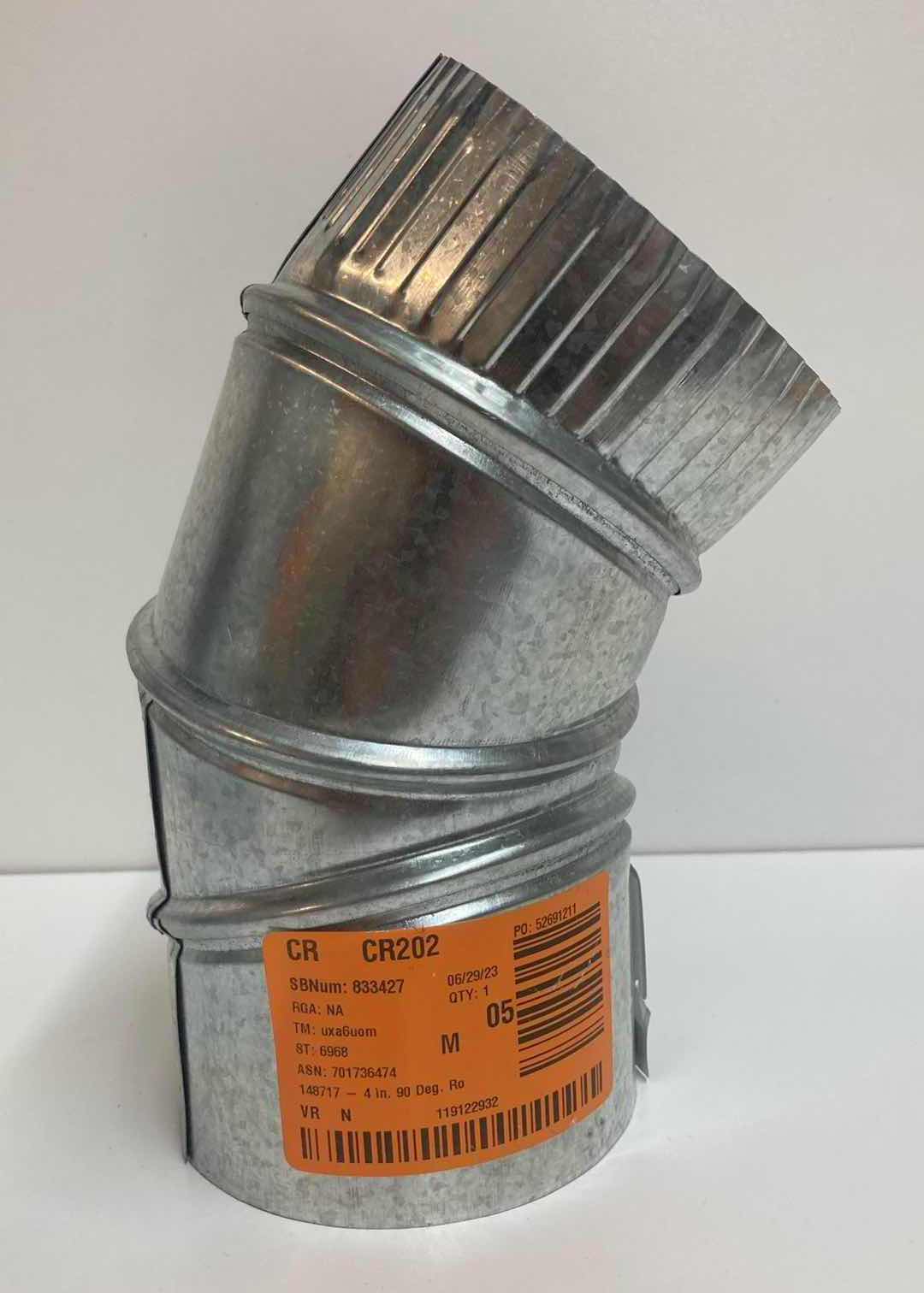 Photo 1 of MASTER FLOW GALVANIZED STEEL DUCT PIPE-ROUND ADJUSTABLE ELBOW 7” 90 DEG, ROUND ADJUSTABLE ELBOW 4” 90 DEG, & 2 FLEXIBLE SHEET METAL CONNECTOR SPLICE COLLAR 6”